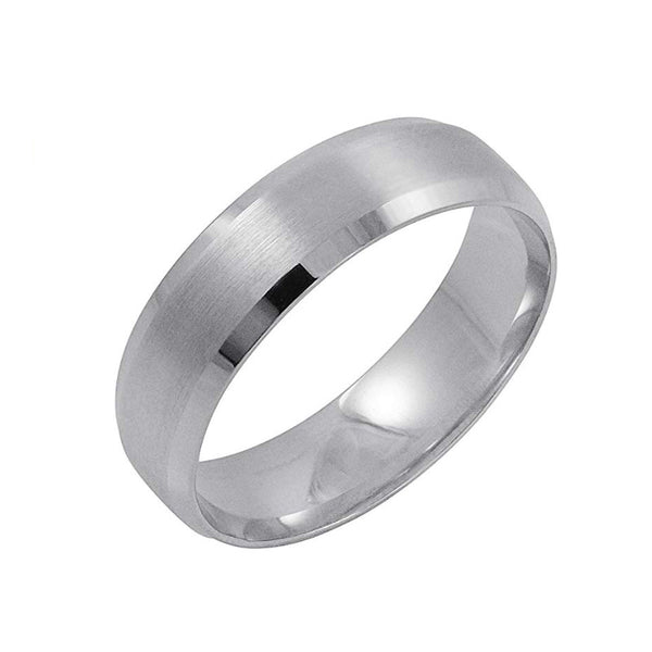 Men's White Gold 6MM Comfort Fit Beveled Edge Wedding Band - 01BG08